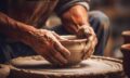 generative-ai-hands-with-clay-making-of-a-ceramic-pot-in-the-pottery-studio-hobby-and-leisure-concept-photo