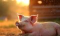 happy-pig-enjoying-golden-hour-sunlight-on-farm-photo