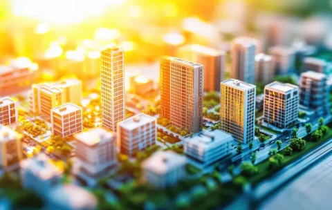 miniature-city-model-sunrise-urban-planning-development-background-355884985