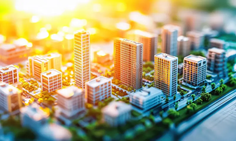 miniature-city-model-sunrise-urban-planning-development-background-355884985